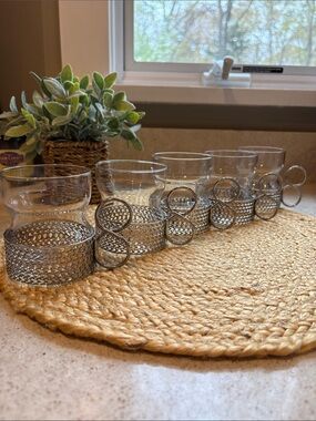(5) Vintage Littala Tsaikka Glasses w/ Metal Holders - Timo Sarpaneva